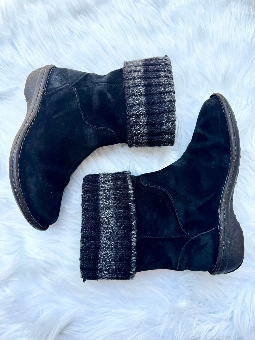 UGG Kaylana Black Suede Leather Knit Cuff Pull on Winter Boots Rubber Sole Sz 7